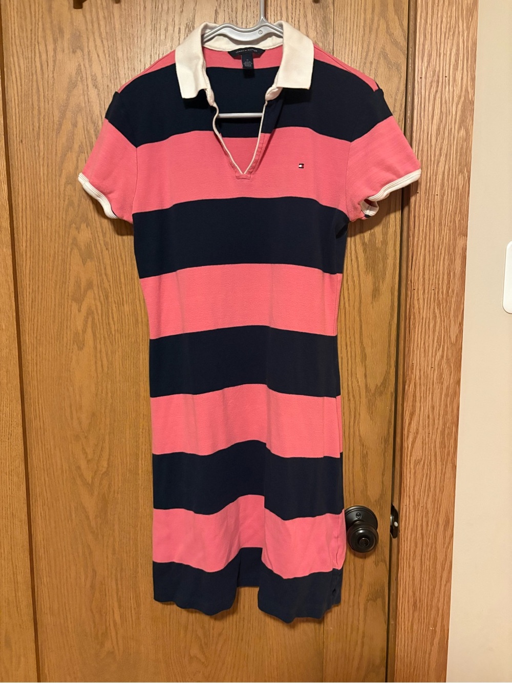 Tommy Hilfiger Coral Pink, Navy & Cream Striped Rugby Polo
